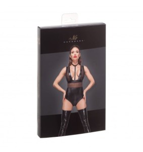 Noir Handmade (GE) F183 Powerwetlook body with wide straps, tulle inserts and velvet choker S