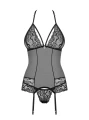 Bielizna-838-COR-1 gorset i stringi czarny  S/M