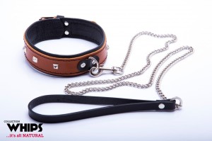 Wiązania-WHIPS obroża damska ze smyczą, koniakowa