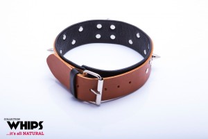 Wiązania-WHIPS obroża męska ze smyczą, koniakowa