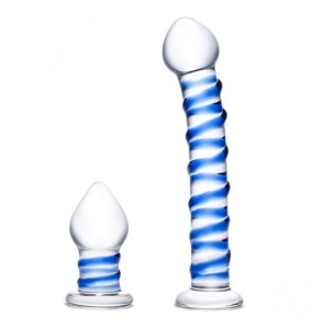 Gläs (GE) Glas - Double Penetration Glass Swirly Dildo & Butt Plug Set 2 pcs
