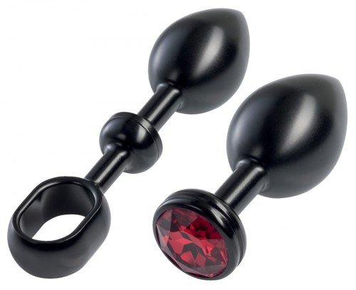 MALESATION Alu-Plug with handle &amp; crystal large, black