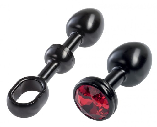 MALESATION Alu-Plug with handle &amp; crystal small, black