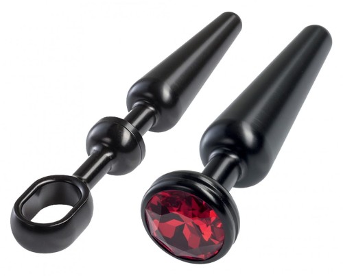 MALESATION Alu-Plug with handle &amp; crystal medium, black