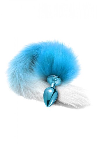 NIXIE METAL BUTT PLUG WITH OMBRE TAIL, BLUE METALLIC