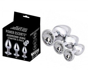 Power Escorts - BR138 - Diamond King Starter 3-Pack - S, M, L - Silver/ Clear Stone