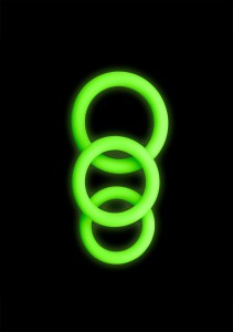 ZESTAW TRZECH PIERŚCIENI EREKCYJNYCH ŚWIECĄCYCH W CIEMNOŚCI - OUCH! Cock Ring Set Glow in the Dark Neon Green
