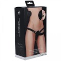 Ouch! - Dual Vibrating - Rechargeable - 10 Speed Silicone Ribbed Strap-On - Adjustable - Black