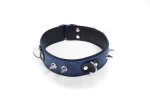 SKÓRZANA OBROŻA Z KOLCAMI - WHIPS Collar Crazy Horse Blue Big