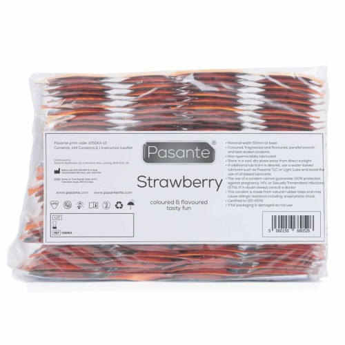 Pasante Strawberry Crush Condoms Bulk Packs 144 psc