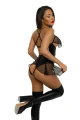 GLOSSY SABRINA, bodysuit, wetlook, black, S