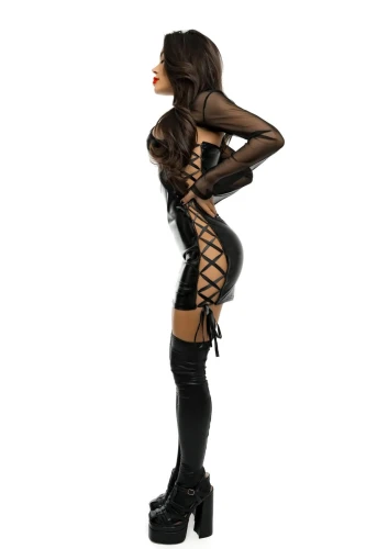 GLOSSY SELENA, dress, wetlook, black, L